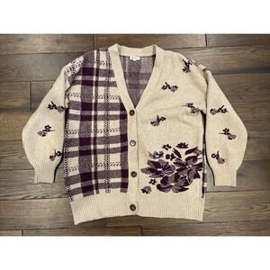 Margeaux & Ellie Size XL Floral Plaid Button Up Cardigan